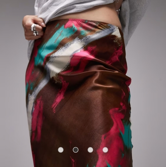 Topshop Brushstroke Satin Midi Skirt | Size 6 EUC - Picture 2 of 5